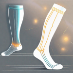An open-toed compression sock glowing with a radiant light