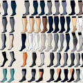 Various types of men's compression stockings displayed neatly