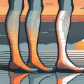 A pair of compression stockings with a sunset in the background