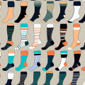Various types of compression stockings displayed in a row