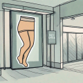 A pair of compression stockings draped over a 'do not enter' sign