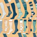 Various types of compression stockings in summer colors and patterns
