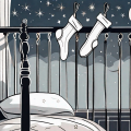 Compression stockings hanging on a bedpost with a moon and stars in the background
