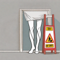 Compression stockings draped over a "no entry" sign