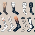 Compression stockings with various symbols like a heat icon