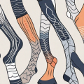 Compression stockings with various symbols like a heat wave
