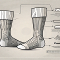 Open-toed compression stockings next to a step-by-step guide with simple symbols demonstrating how to put them on