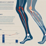 Compression stockings placed neatly next to a diagram of a leg showing veins affected by thrombosis