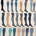Various types of compression stockings displayed on mannequin legs