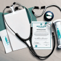 Compression stockings placed next to a stethoscope and a medical certificate