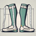 A pair of compression stockings with a measuring tape wrapped around them to signify the concept of measuring the size
