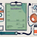 A medical invoice next to a variety of healthcare symbols like a stethoscope