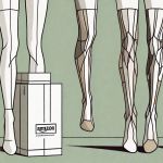 Several different styles of compression stockings displayed on abstract