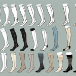 Various types of compression stockings from different angles and in various colors