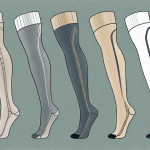 Several different styles of latex-free compression stockings displayed neatly