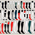 Various types of compression stockings in different styles and colors
