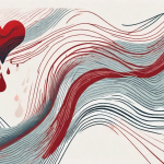 Compression stockings placed neatly alongside a symbolic representation of healthy blood flow