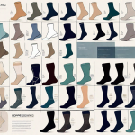 Various types of compression stockings displayed in an elegant catalogue layout
